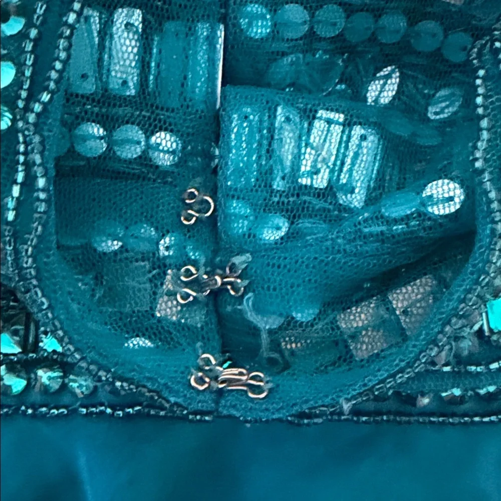 Sherri Hill 2piece teal formal dress w/ beaded top (read description for flaws!) - Picture 9 of 16